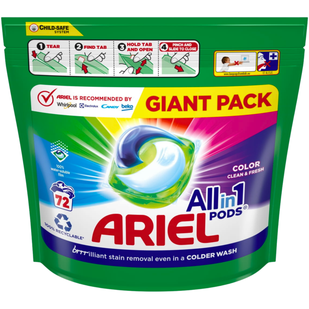 Kapsułki do Prania Ariel All-in-1 z Płynem Pods Giant Pack do Koloru 72szt